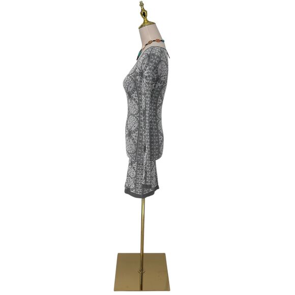 Free People Seamless Bodycon Dress MEDIUM LARGE Intimately Ivory Gray Jacquard - Picture 6 of 12